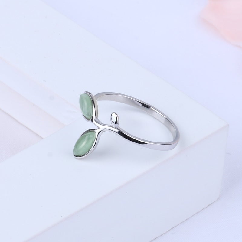 Spring in the Air Green Leaf 925 Sterling Silver Open Ring