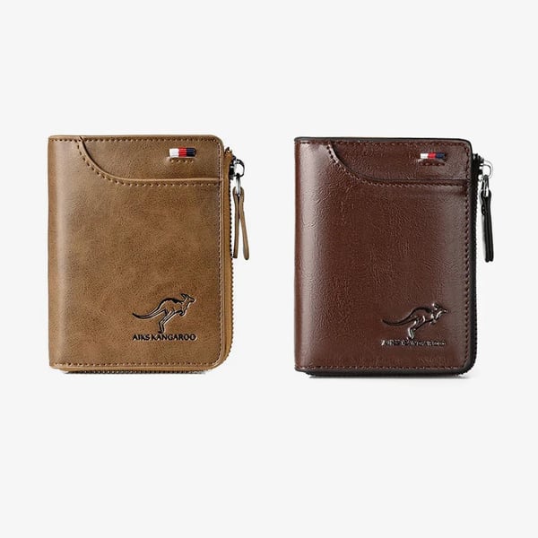 Kangaroo Men’s RFID Blocking Wallet with Zipper Multi Credit Card Holder