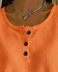 Crew Neck Sleeveless Waffle Button Tank Top