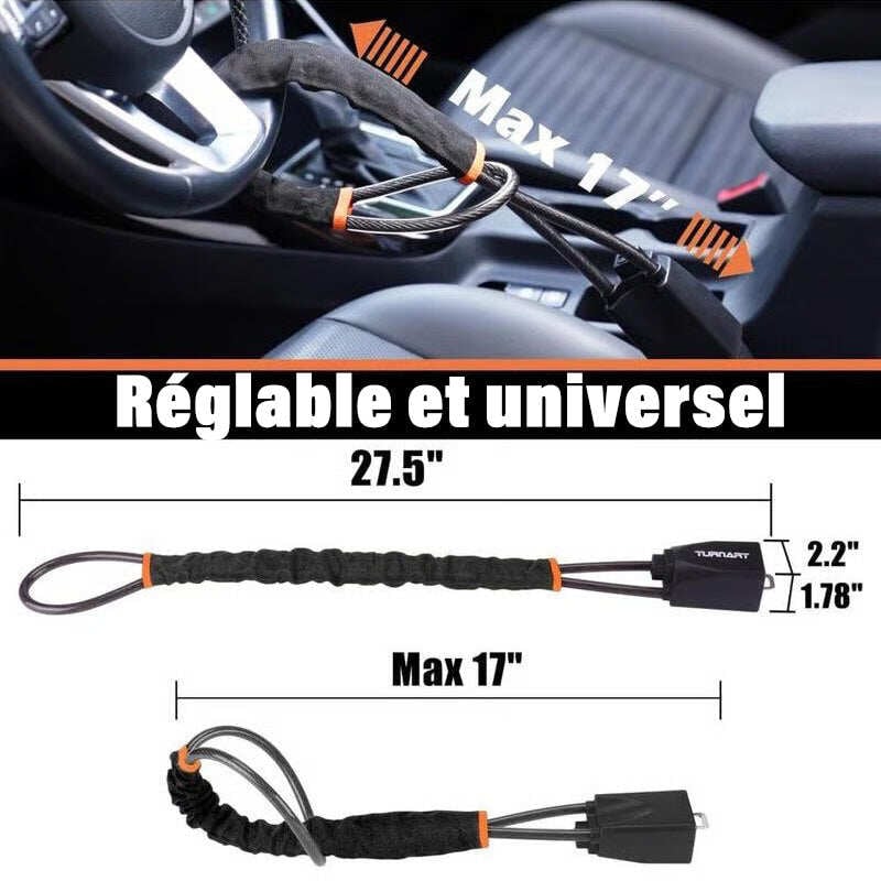 Antivol universel pour volant avec 2 clés