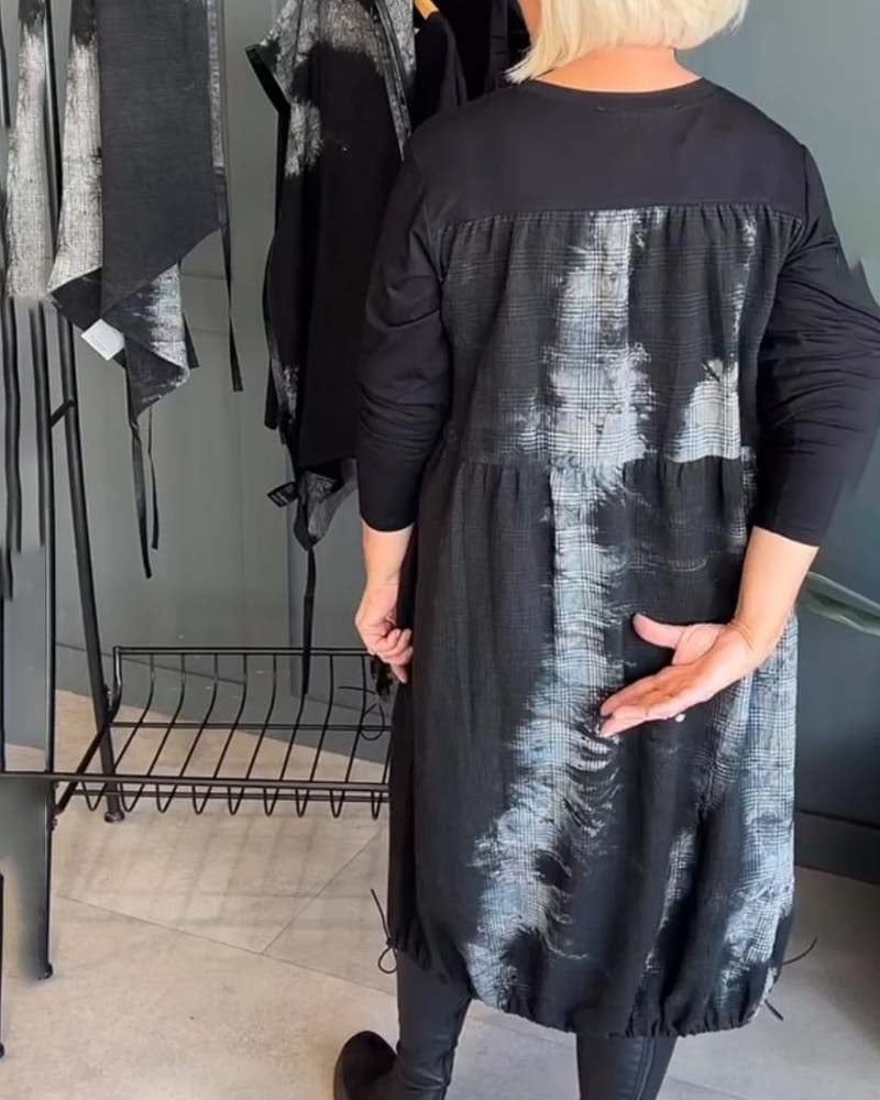 Casual printed pocket long sleeve dress