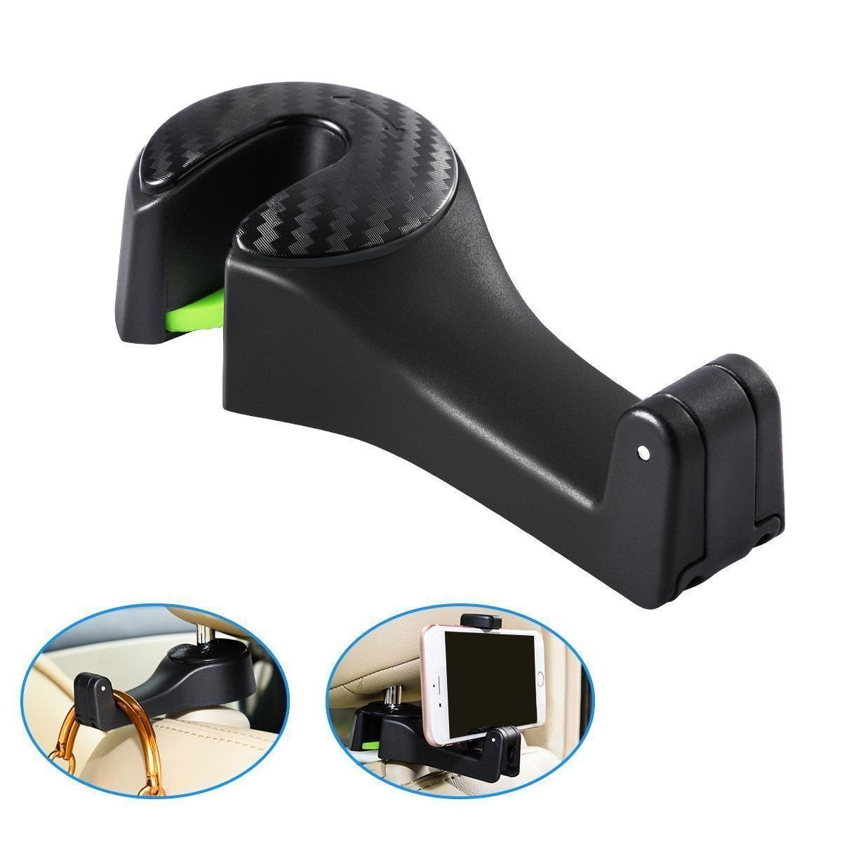 Gancho trasero para asiento de coche con soporte para teléfono móvil (2 piezas)