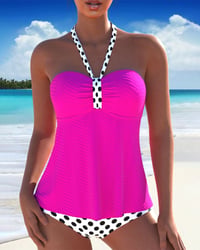 Pink tankini med halterneck og polkaprikker