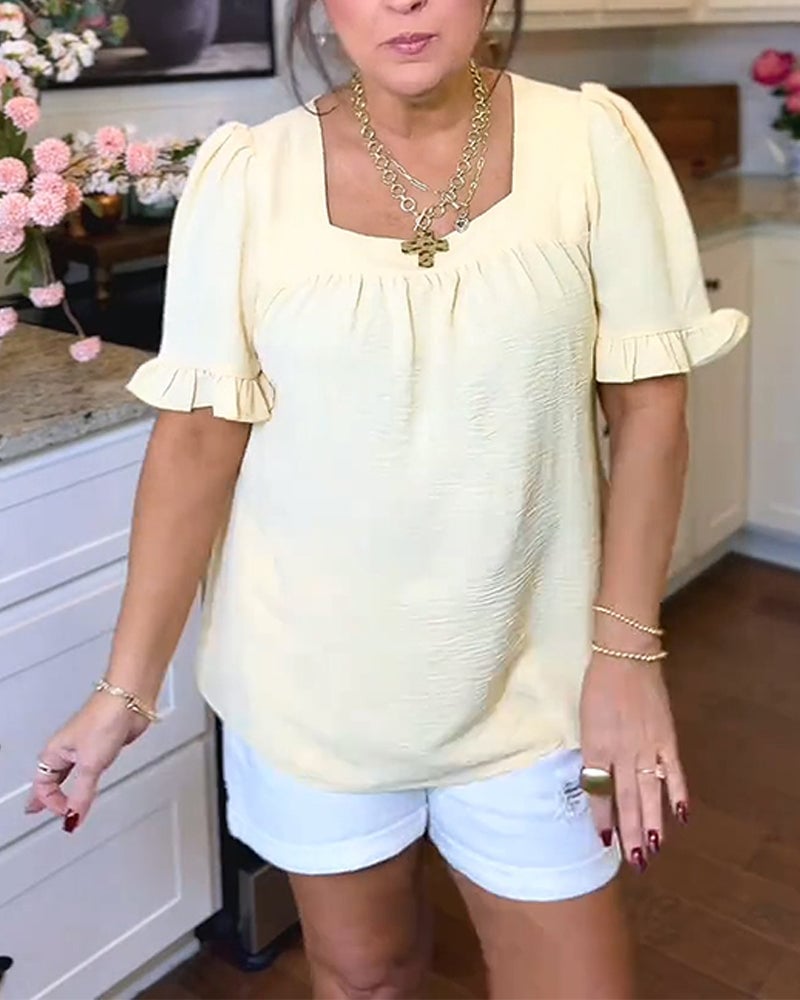 Square Neck Ruffle Sleeve Blouse