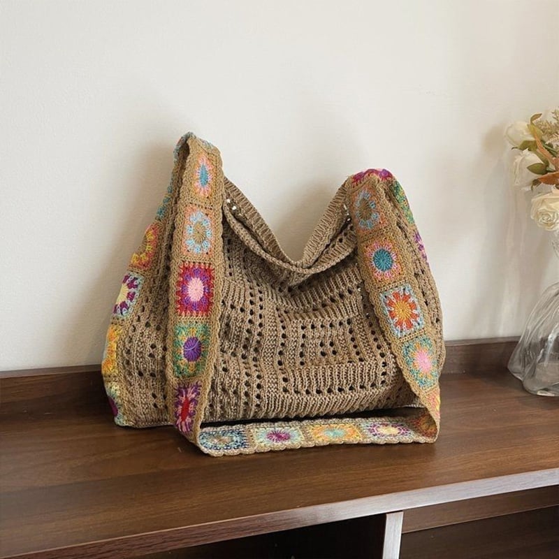 Lässige hohle Strick-Tragetasche – Gewebte Schultertasche mit großer Kapazität