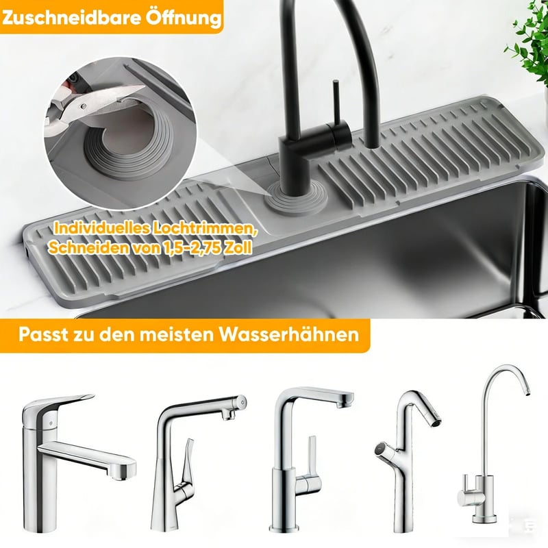 Abgewinkelte Spritzschutz-Matte für den Wasserhahn