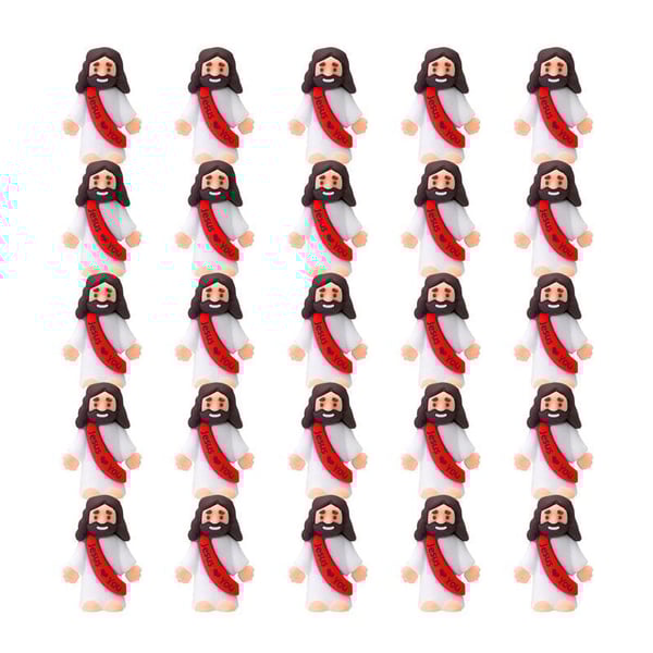 Mini-Jesus-Figuren mit dem Slogan „Jesus liebt dich“
