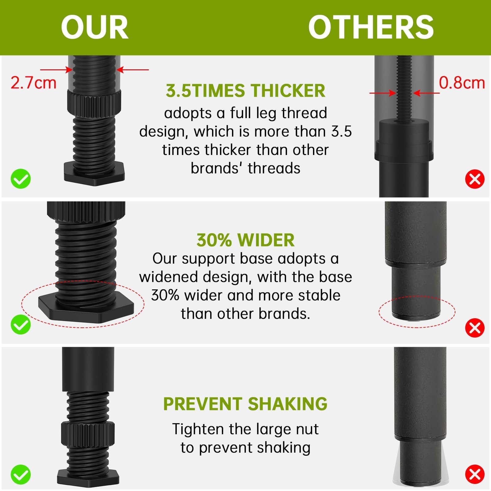 Sakerplus 6 Pcs Adjustable Height Bed Support Legs