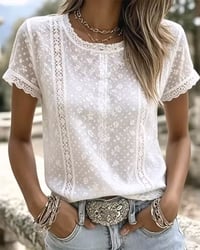 Lace Hollow Out Short Sleeve Blouse