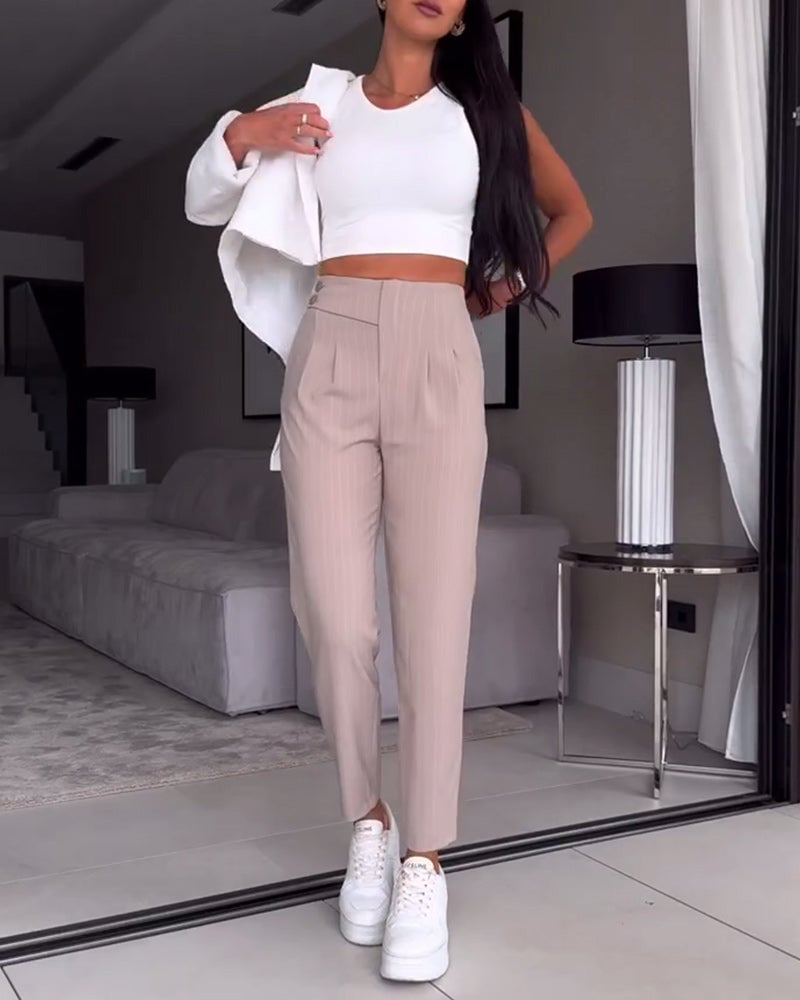 Solid color slim fit casual suit pants