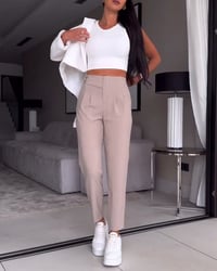 Solid color slim fit casual suit pants