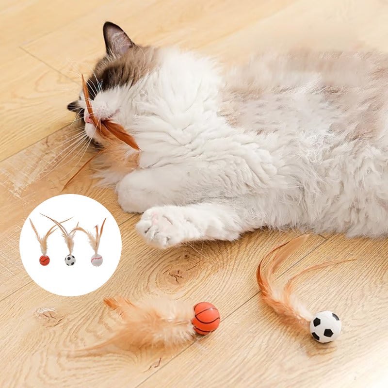 Interactive Feather Ball Toy Set for Cats