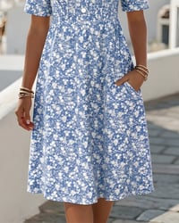V-Neck Short-Sleeved Floral Dress