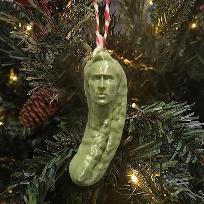 grappig Nicolas Cage kerst groen augurk hangend ornament