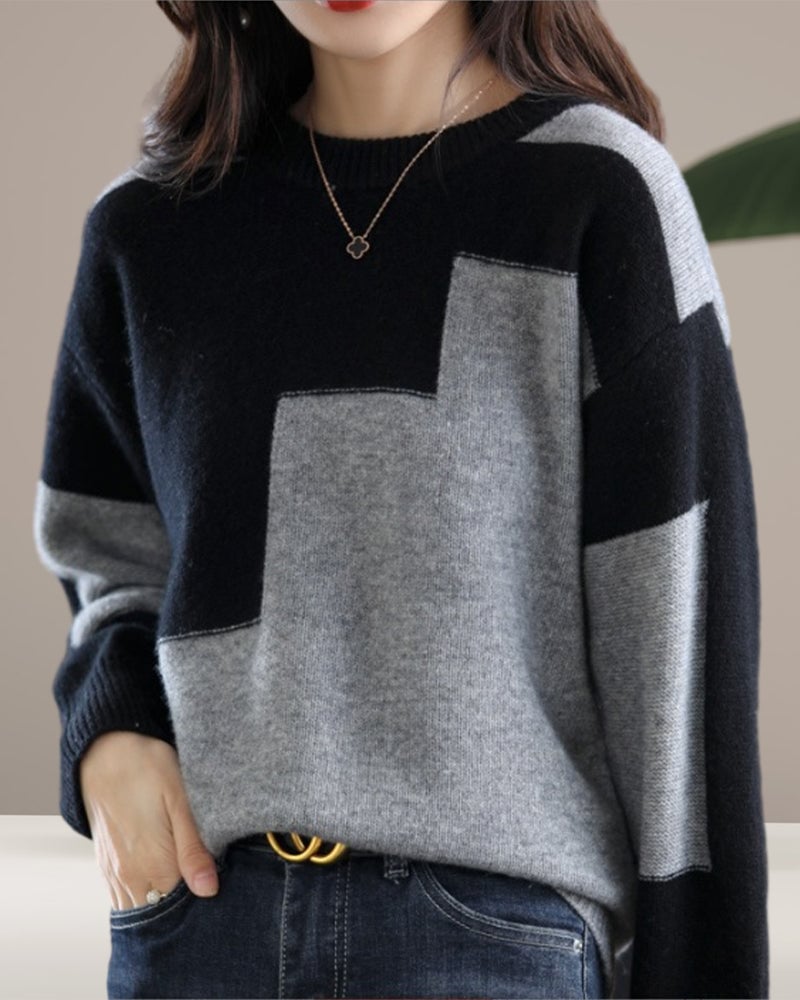 Farveblokmønstret sweater i kontrastfarver