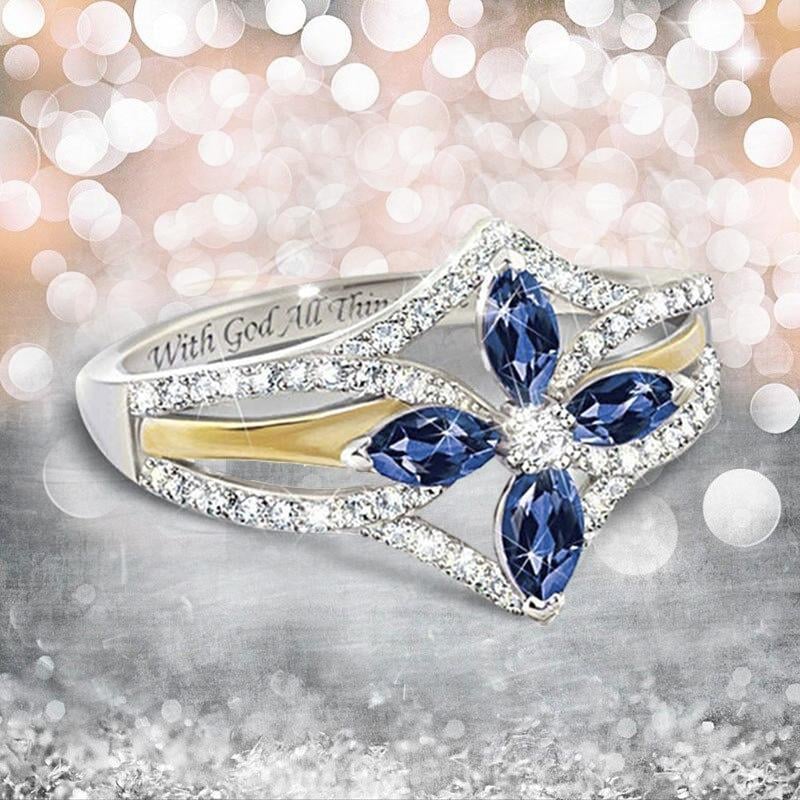 The Promise Of Faith Sapphire And White Topaz Cross Ring