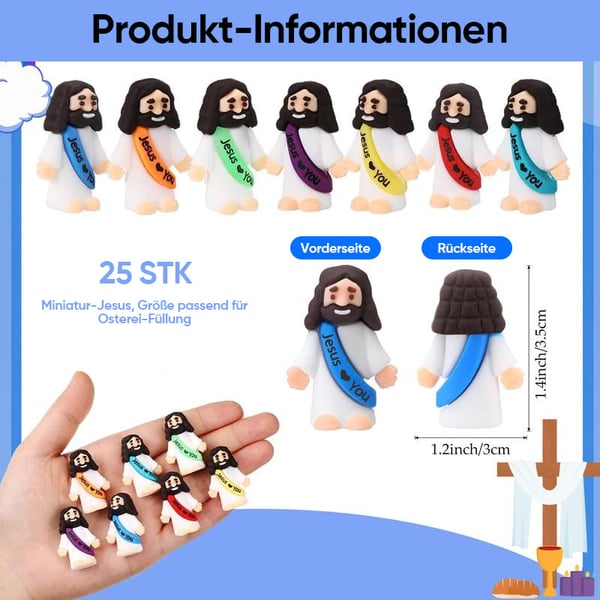 Mini-Jesus-Figuren mit dem Slogan „Jesus liebt dich“