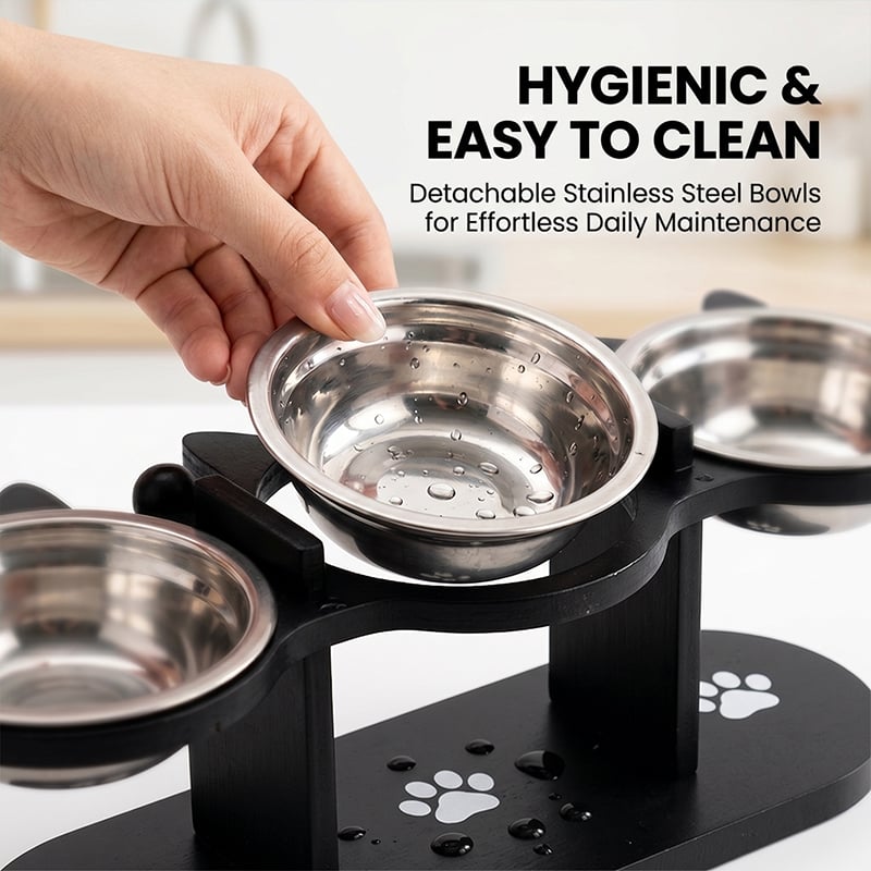🥘Wooden Cat Bowl Stand