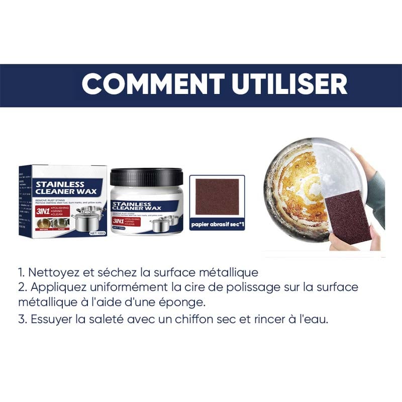 Pâte de nettoyage magique pour l'acier inoxydable