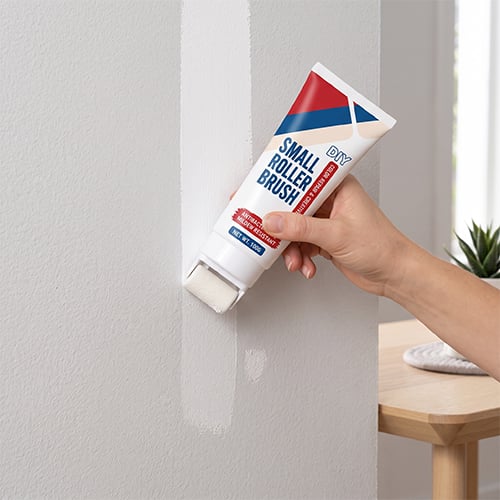Wall repair roller applying quick-drying touch-up paste
