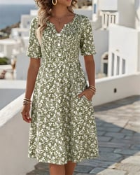 V-Neck Short-Sleeved Floral Dress