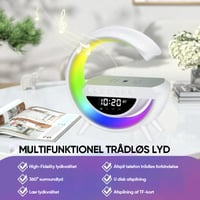 G-formet LED lampe og højtaler med trådløs opladning