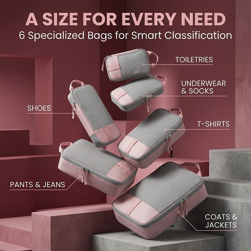 6-Piece Expandable Space-Saving Packing Cubes