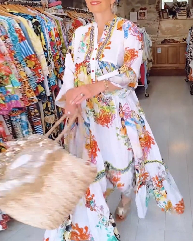 Boho patchwork-kjole med print