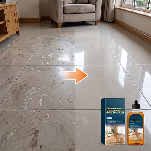 Before and after comparison of tile floor cleaning