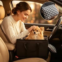 Portable Plaid Armrest Dog Car Seat with Belt