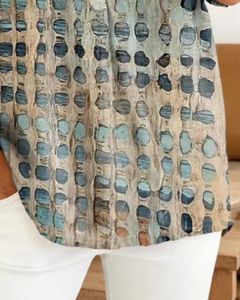 Polka Dot Print Button Half-Placket Blouse