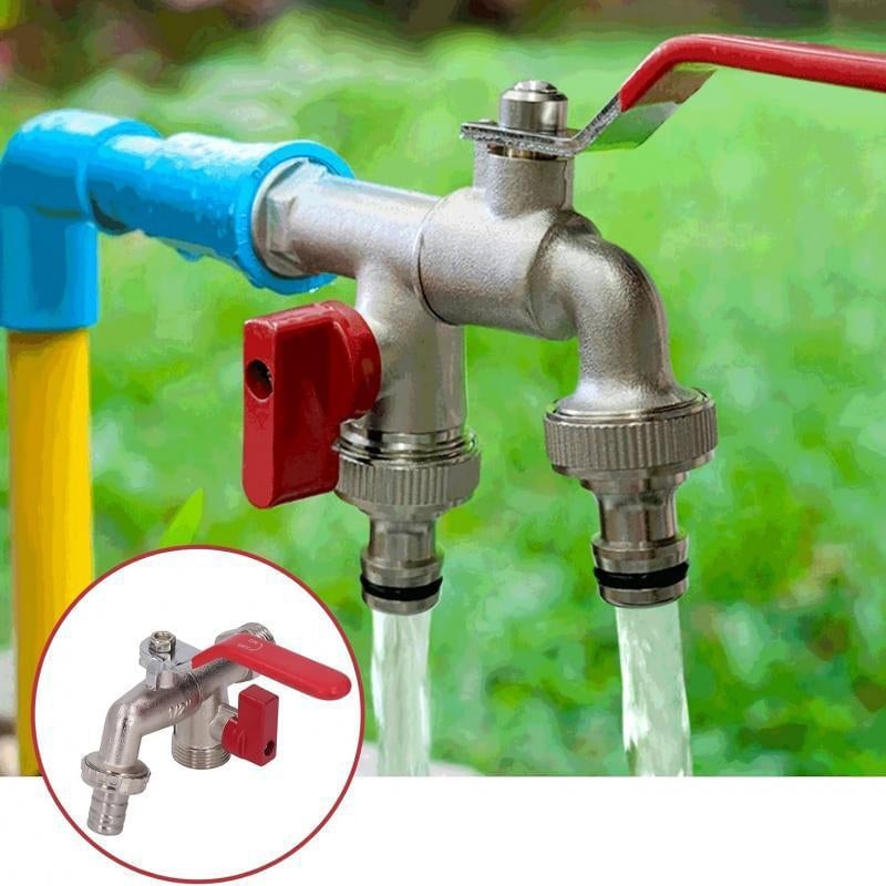 Robinet double sortie en alliage de zinc pour jardinage