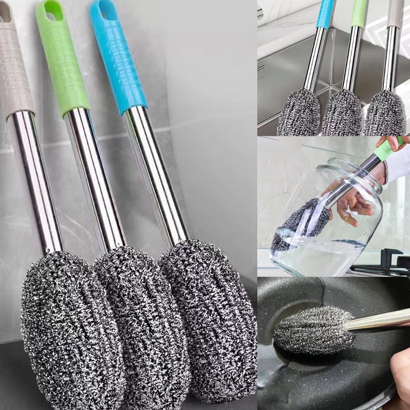 Long handle stainless steel pot brush