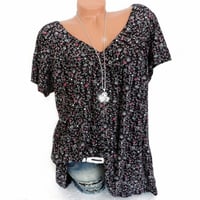 Camiseta de verano casual de manga corta con cuello en V para mujer