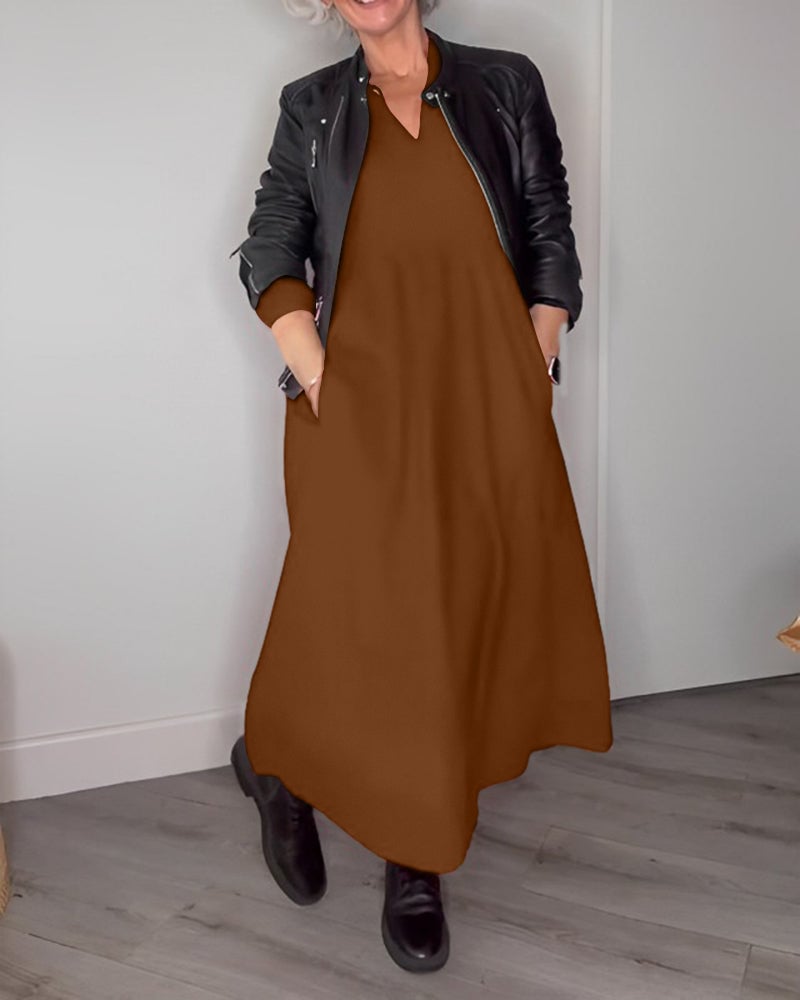 V-hals Elegant kjole med lange ermer