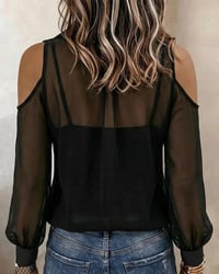 Zweiteilig Set Kragen Nackte Schulter Durchsichtig Bluse Top