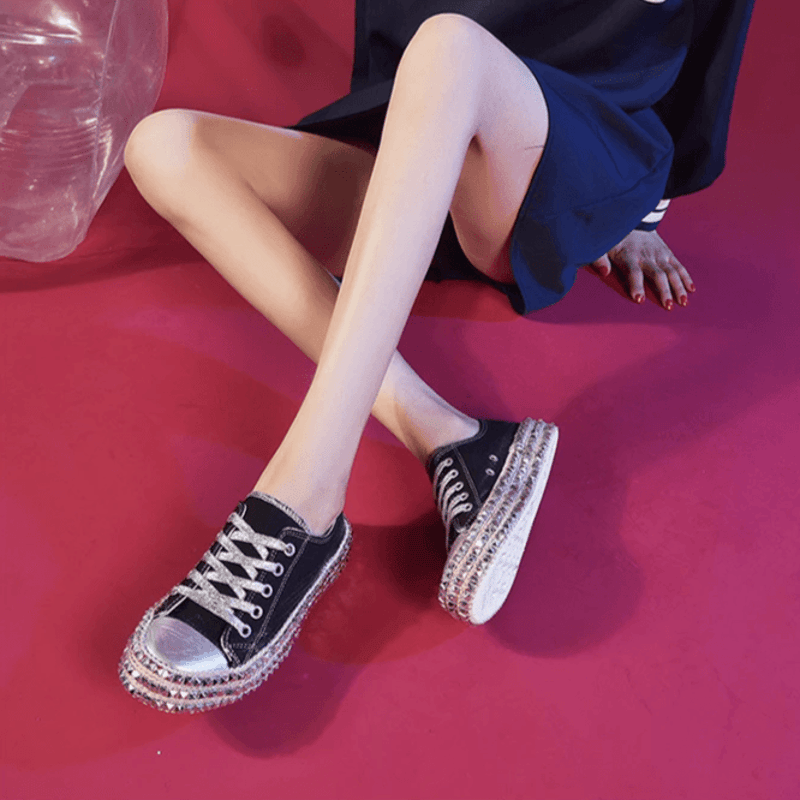 Leopard Rivet Embellished Lace-Up Sneakers
