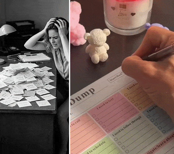 Woman moving from mental clutter to using a Brain Dump Planner