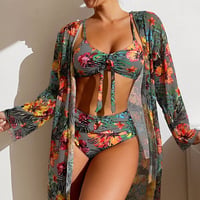 Bikini trois pièces à fleurs