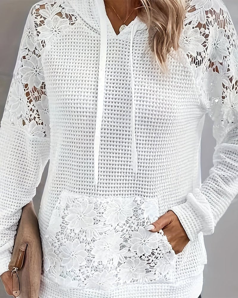 Elegant solid color lace patchwork hoodie