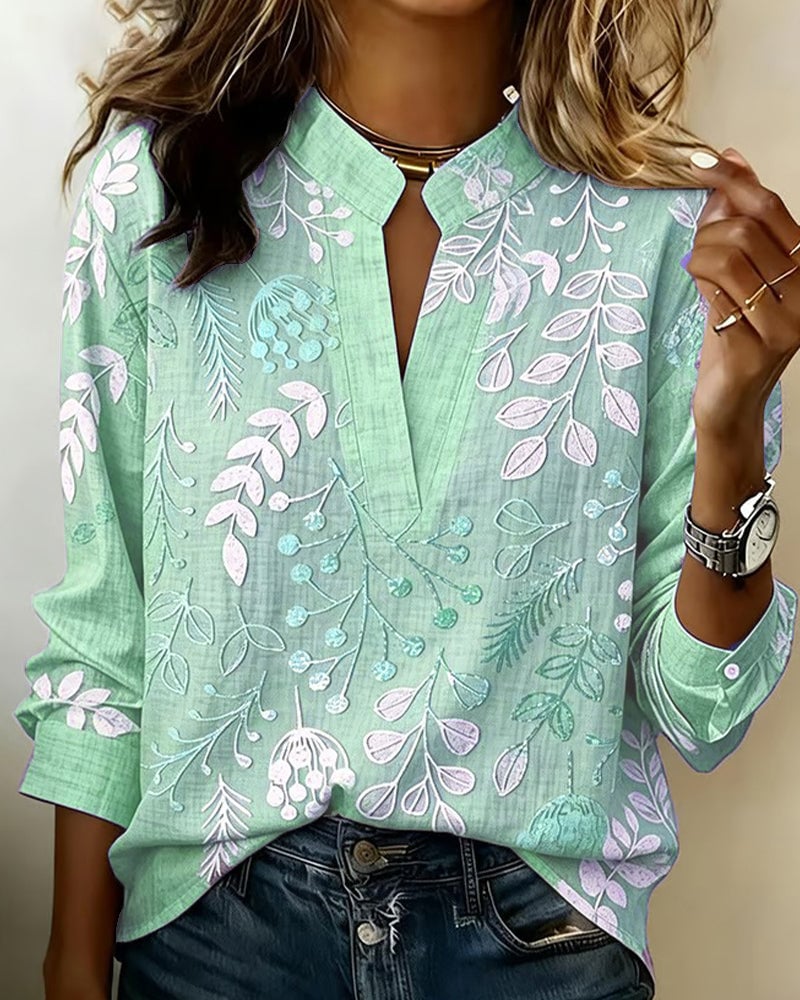 Floral Stand-Collar Blouse