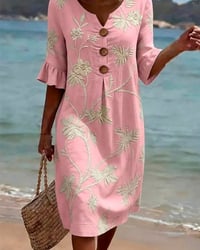 Petite V-Neck Ruffle Three-Quarter Sleeve Dress