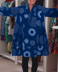 Geometric print lapel casual dress
