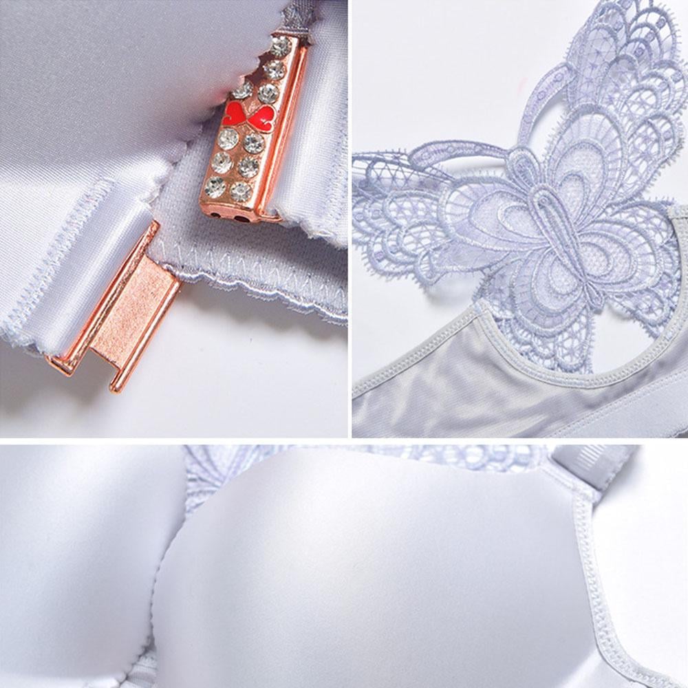 Butterfly Embroidery Front Closure Bra Without Support Wires