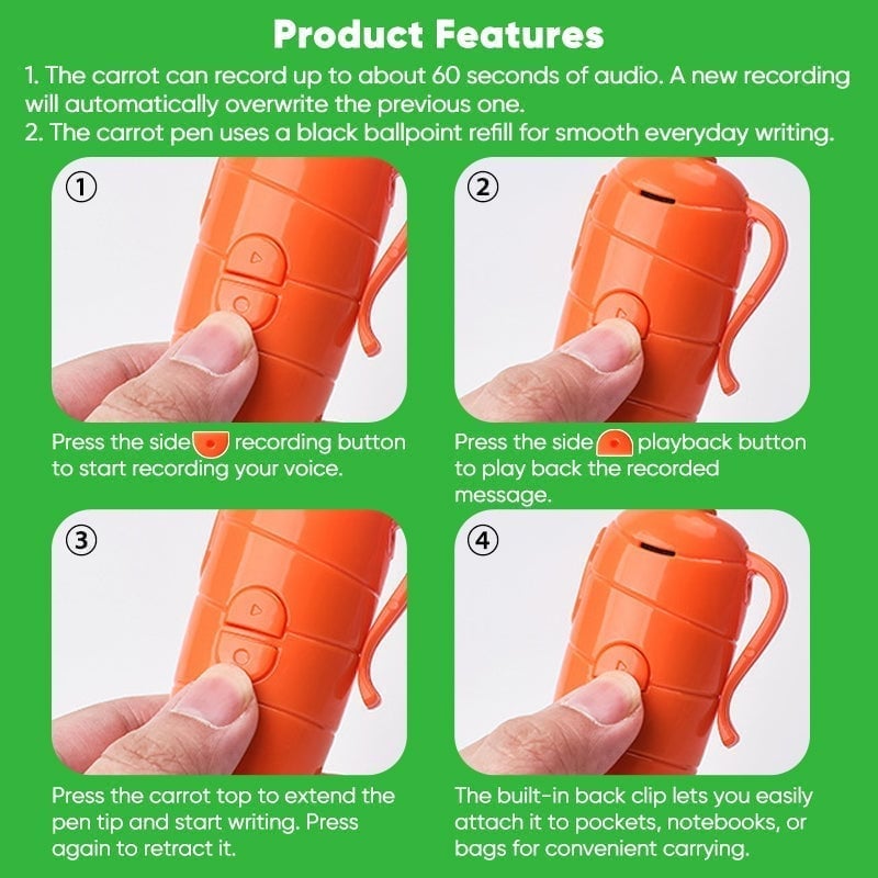 Portable Carrot Voice Recorder Ballpoint Pen