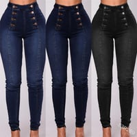 Dobbeltspente Skinny Jeans med Høy Midje