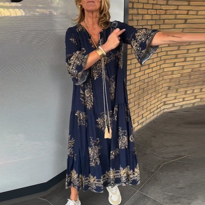 Abito allentato vintage con scollo a V