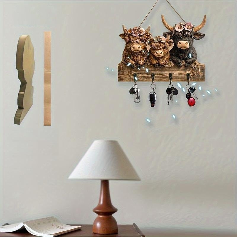 Highland Cow Wooden Key Holder Decor