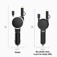 3-en-1 Chargeur Voiture Avec Câble Rétractable