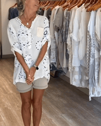 Blouse Veelzijdig V-Hals Bedrukt Halve Mouwen
